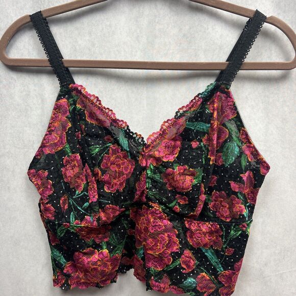 Torrid Unlined Lace Crop Bralette Jenna Pop Floral Rich Black Pristine Size 00/M - Picture 4 of 7